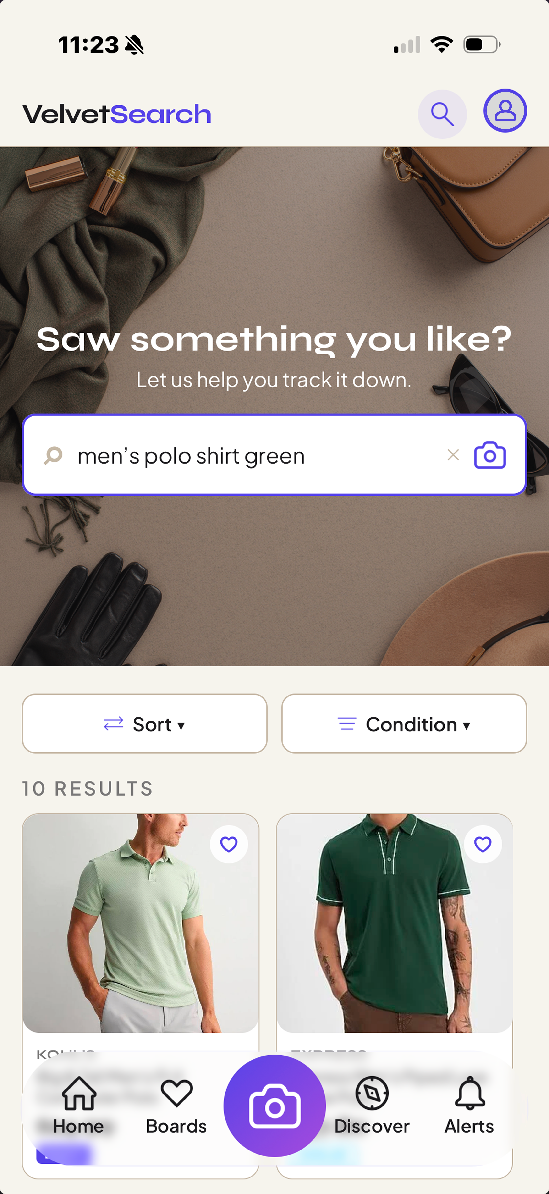 VelvetSearch Price Alerts screen